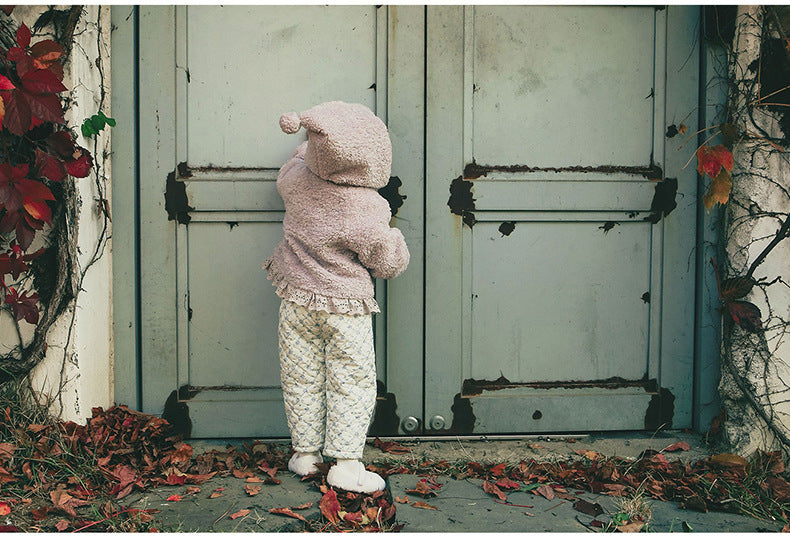 [90~120]ボアフーディジャケット レーストリム付き アイボリー