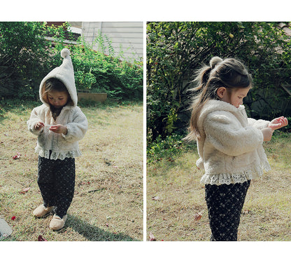 [90~120]ボアフーディジャケット レーストリム付き アイボリー