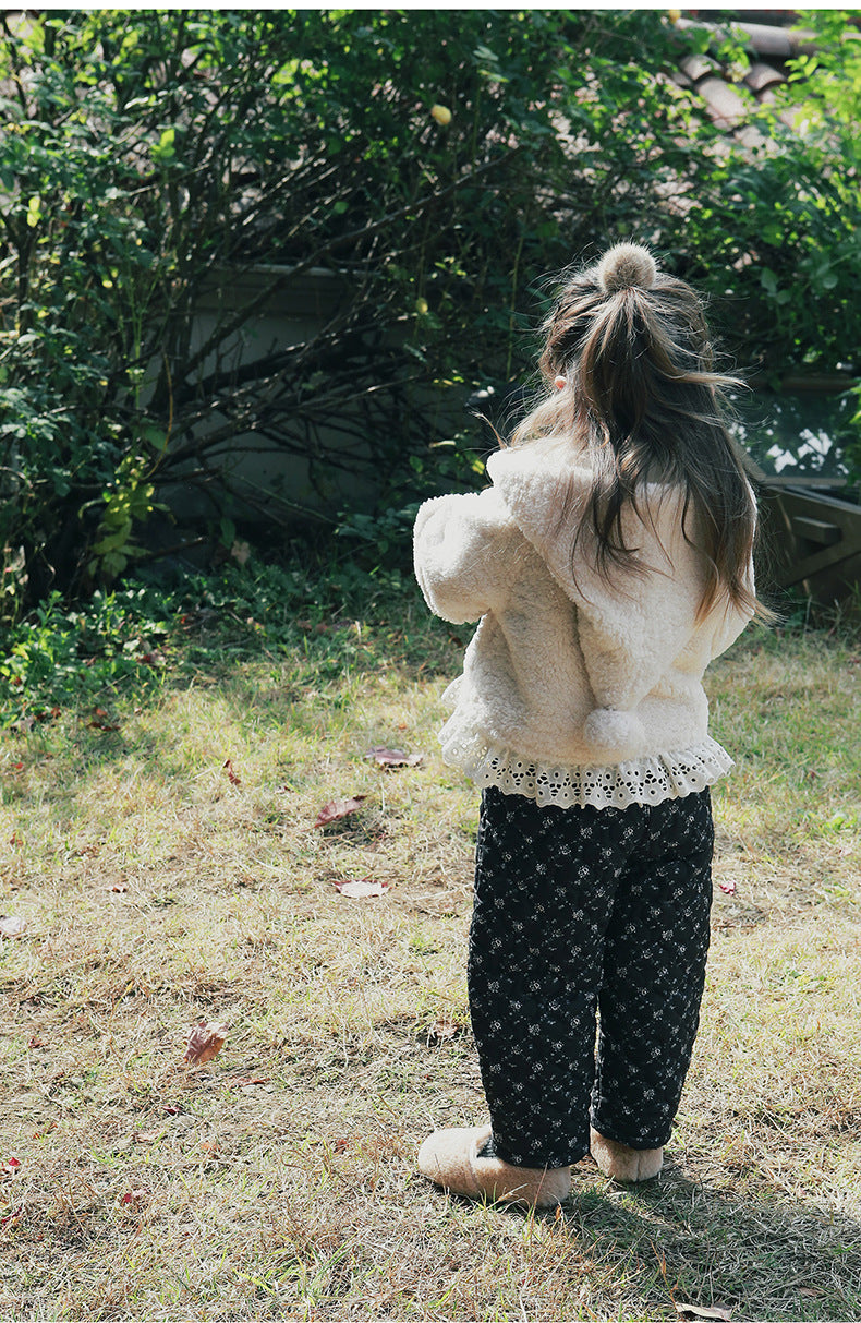 [90~120]ボアフーディジャケット レーストリム付き アイボリー