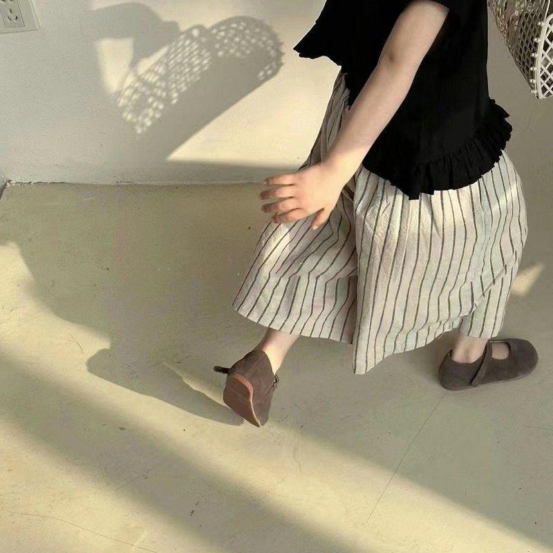 【90~140】フリルトップス ストライプセットアップ