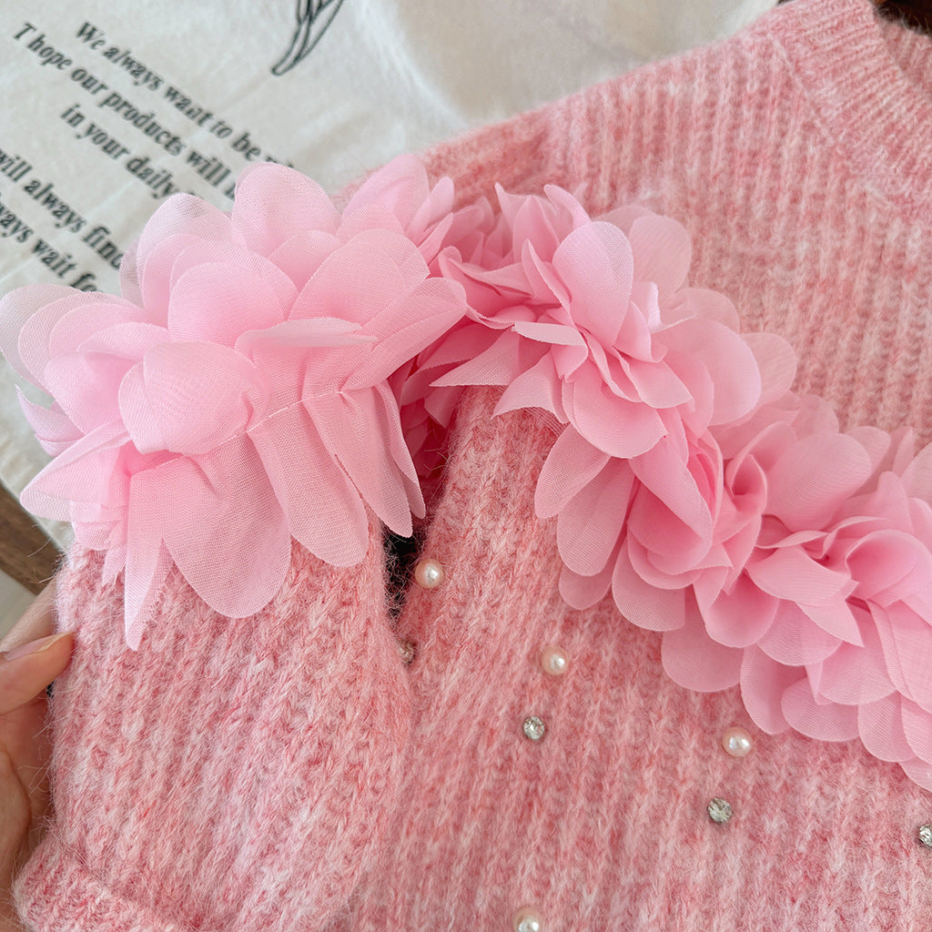 [90~120]フラワーチュールニットトップス